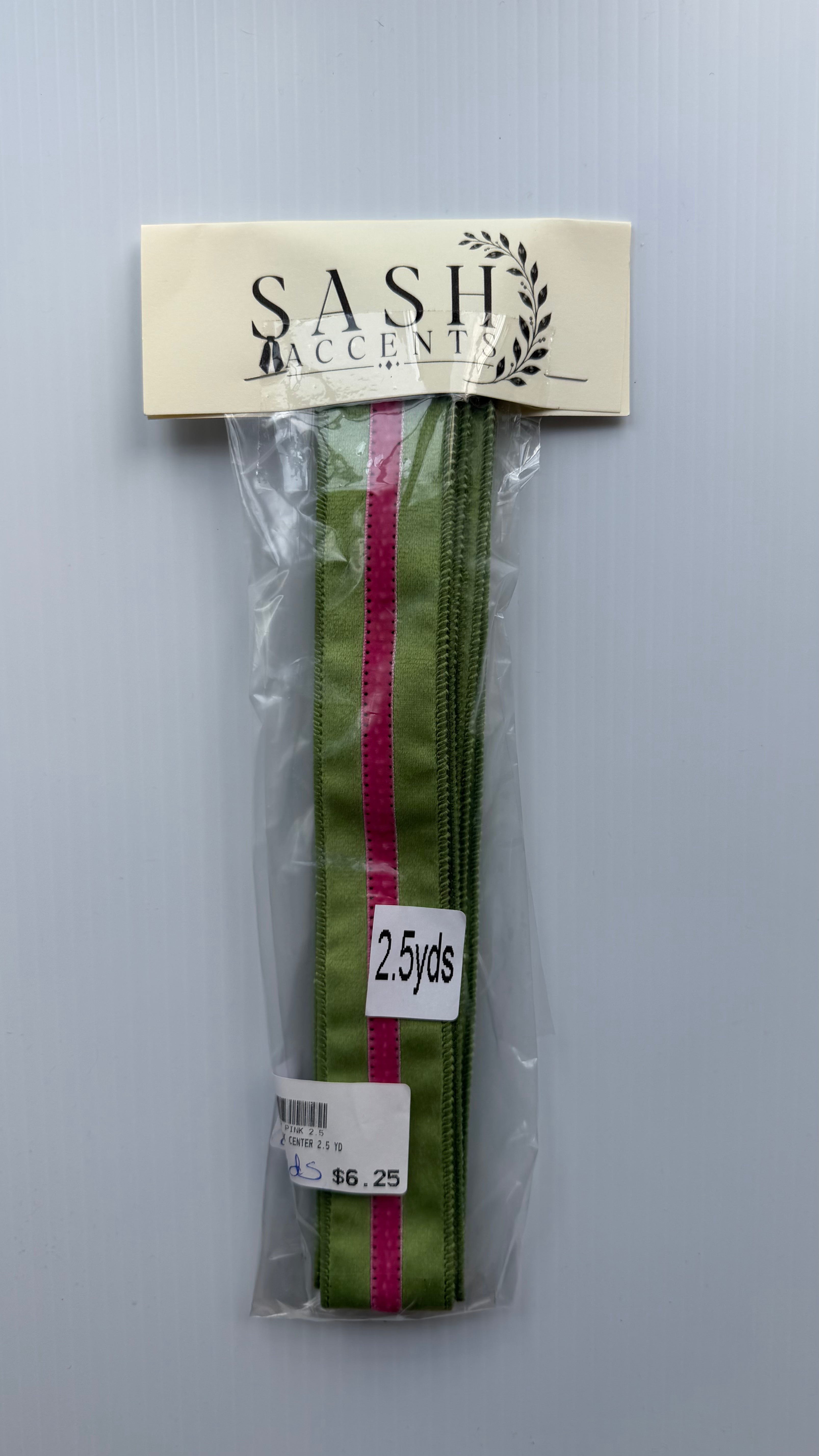 Accent Ribbon - Green with Pink Dupioni Felt