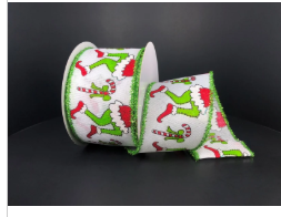 Green Monster Legs 2.5" Ribbon 10 yards Red, Green and White
